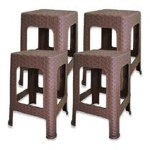 Kit 4 Banco Plastico Banqueta Banquinho Rattan Lançamento Ratan Multiuso Topplast