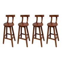 Kit 4 Bancos Altos Bistrô de Madeira com Encosto Girafa Ideal para Bar e Restaurante Imbuia