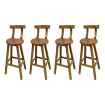 Kit 4 Bancos Altos Bistrô de Madeira com Encosto Girafa Ideal para Bar e Restaurante Natural Kit 4 Bancos Altos Bistrô de Madeira com Encosto Girafa Ideal para Bar e Restaurante Natural