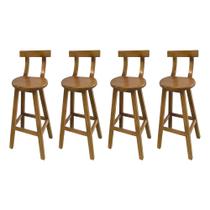 Kit 4 Bancos Altos Bistrô de Madeira com Encosto Girafa Ideal para Bar e Restaurante Natural
