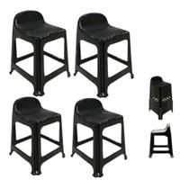 Kit 4 Bancos De Plástico Banqueta Banquinho Suporta Reforçado Confortável Cozinha Bar Com Encosto