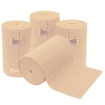 Kit 4 Bandagem Elástica 10cm x 2,60m Atadura Compressão presilhas varizes Bege
