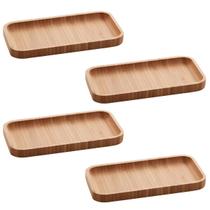 Kit 4 Bandeja de Bambu Hire Retangular Pequena Mesa Posta Petiscos Frutas Servir Cafe da Manha Petisqueira Cozinha Lyor