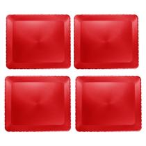 Kit 4 Bandeja Retangular Festa Decorativa 27,5x35,5cm Vermelha