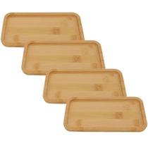 Kit 4 Bandeja Travessa Bambu 20x10cm Petiscos Café Lavabo Multiuso Churrasco