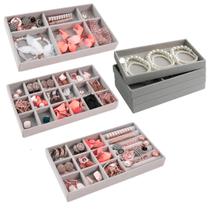 Kit 4 Bandejas Para Jóias Bijuterias Organizadores de Gavetas Divisorias Veludo Pu