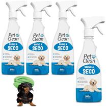 Kit 4 Banho a Seco Cães Gatos 500ml Líquido Spray Hidrata - Pet Clean