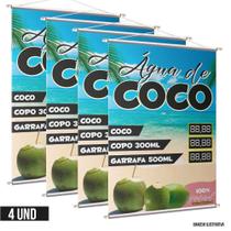 Kit 4 Banners Agua De Coco- Preço Editável Em Alta Qualidade