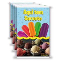 Kit 4 Banners Aqui Tem Sorvete Picolé Massa, Bola