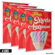 Kit 4 Banners Sorvete Americano Sabores Impressão Digital