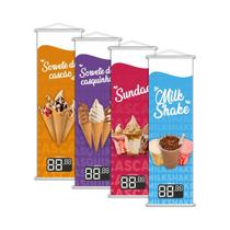 Kit 4 Banners Sorvete Casquinha Sundae Milk Shake 100X30Cm Kit 4 Banners Sorvete Casquinha Sundae Milk Shake 100X30Cm