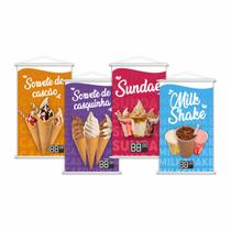 Kit 4 Banners Sorvete Casquinha Sundae Milk Shake Grande Kit 4 Banners Sorvete Casquinha Sundae Milk Shake Grande