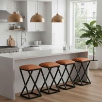 Kit 4 Banqueta Alta 80 Cm Bistrô Banco Bancada Cozinha Bar Balcão material sintético Caramelo