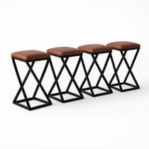 Kit 4 Banqueta Alta 80 Cm Cozinha Bar Balcão Bistrô material sintético Marrom