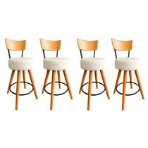 Kit 4 Banqueta Alta Cozinha Estofada Off-White Com Encosto Madeira Urban Kit 4 Banqueta Alta Cozinha Estofada Off-White Com Encosto Madeira Urban