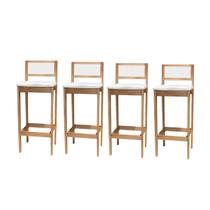 Kit 4 Banqueta Alta de Madeira com Assento em Linho Cru e Encosto em Palhinha Kit 4 Banqueta Alta de Madeira com Assento em Linho Cru e Encosto em Palhinha