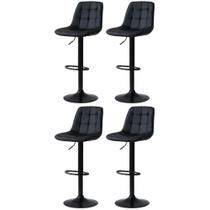 Kit 4 Banqueta Alta Elegance Estofada com Base Giratória e Regulagem de Altura - Preto