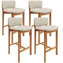 Kit 4 Banqueta Alta Para Cozinha Sala de Jantar Bar Dara L02 Linho Champagne - Lyam Decor