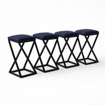 Kit 4 Banqueta Baixa Bancada 50 Cm Bar Cozinha Balcão material sintético Azul Marinho