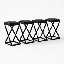 Kit 4 Banqueta Baixa Bancada 50 Cm Bar Cozinha Balcão material sintético Preto