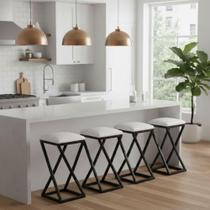 Kit 4 Banqueta Banco Baixa Bancada 50 Cm Cozinha Bar material sintético Branco Kit 4 Banqueta Banco Baixa Bancada 50 Cm Cozinha Bar material sintético Branco
