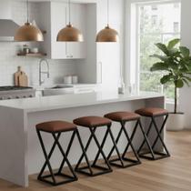 Kit 4 Banqueta Banco Baixa Bancada 50 Cm Cozinha Bar material sintético Marrom