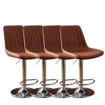Kit 4 Banqueta Bar Concha Ajustável em material ecológico Design Moderno Base Cromada Marrom