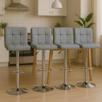 Kit 4 Banqueta Cadeiras Altas Com Encosto Alto Estofado Para Cozinha Americana Balcão Bancada Ilha Altura Ajustável Giratória Gomos Cinza Escuro