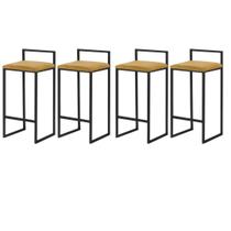 Kit 4 Banqueta Lavinia preta Veludo Mostarda- Straso Móveis Kit 4 Banqueta Lavinia preta Veludo Mostarda- Straso Móveis