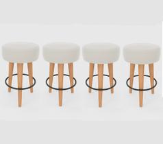 Kit 4 Banqueta Média Cozinha 60cm Estofada Off-White Madeira Maciça Urban
