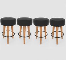 Kit 4 Banqueta Média Cozinha 60cm Estofada Preto Madeira Maciça Urban