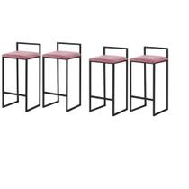Kit 4 Banqueta Pietra preta Sued Rose - Straso Móveis
