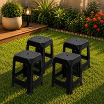 Kit 4 Banqueta Porto de Plástico Preto com Detalhes no Assento Kit 4 Banqueta Porto de Plástico Preto com Detalhes no Assento