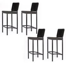 Kit 4 Banqueta Zola Corda Náutica Preta