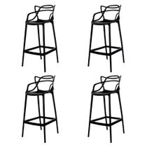 Kit 4 Banquetas Allegra Preta Polipropileno Cozinha Bistrô Bancada