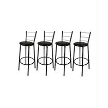 Kit 4 Banquetas Alta Banco Bistro Desmontavel Preto para Balcao Cozinha Área Gourmet 90cm Altura