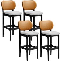 Kit 4 Banquetas Alta Bar Cozinha Jantar Betta L02 Preto material sintético Whisky Linho Cinza - Lyam Decor Kit 4 Banquetas Alta Bar Cozinha Jantar Betta L02 Preto material sintético Whisky Linho Cinza - Lyam Decor