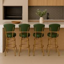 Kit 4 Banquetas Alta Bar Giratória com Encosto cor Dourado fosco Assento grosso Confortável Verde Kit 4 Banquetas Alta Bar Giratória com Encosto cor Dourado fosco Assento grosso Confortável Verde