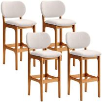 Kit 4 Banquetas Alta Betta Imbuia Linho Cru Kit 4 Banquetas Alta Betta Imbuia Linho Cru