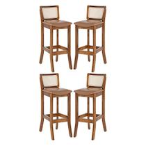 Kit 4 Banquetas Alta com Encosto em Rattan Portugal Estofado Impermeável Caramelo L85 RMI