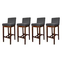 Kit 4 Banquetas Alta com Encosto Estofado Lisboa Madeira Capuccino Suede Cinza CCS Kit 4 Banquetas Alta com Encosto Estofado Lisboa Madeira Capuccino Suede Cinza CCS