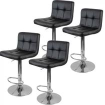Kit 4 Banquetas Alta Cozinha Bar Balcão Bancada Americana Passa Prato Giratória Gomos PU PRETA