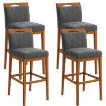 Kit 4 Banquetas Alta Cozinha Gourmet Conforto Suede Cor:Suede Azul