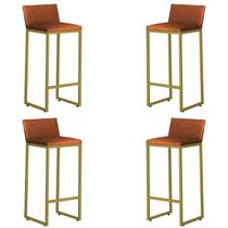 Kit 4 Banquetas Alta Dani Reforçada Decorativa Balcão Bancada Cozinha Bar Área Gourmet Base Dourada material sintético