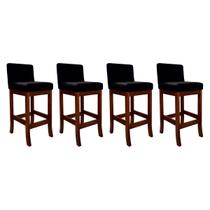 Kit 4 Banquetas Alta de Madeira Maciça Castanho Melody Suede Preto