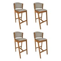 Kit 4 Banquetas Alta de Madeira Maciça Cerejeira Premium Ana com Encosto Linho Bege Kit 4 Banquetas Alta de Madeira Maciça Cerejeira Premium Ana com Encosto Linho Bege
