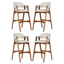 Kit 4 Banquetas Alta em Madeira Lina Estofada material sintético Palha CCS