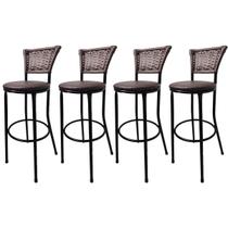 Kit 4 Banquetas Alta Encosto Junco Café Assento Marrom Kit 4 Banquetas Alta Encosto Junco Café Assento Marrom