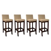 Kit 4 Banquetas Alta Estofada em Madeira Maciça Capuccino Melody Suede Bege