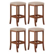 Kit 4 Banquetas Alta Estofada para Bancada Barcelona Madeira Castanho Suede CCS